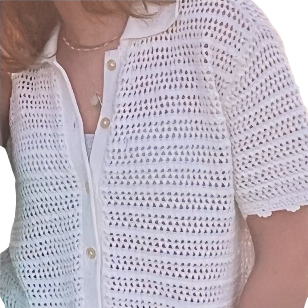 ARITZIA WILDRED Knotting sweater knit crochet polo top cardigan cream white S